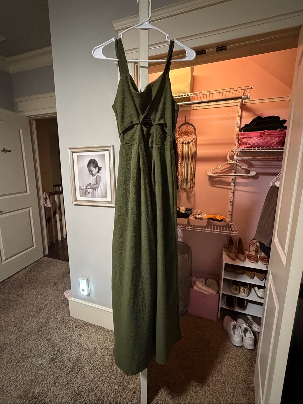 Olive Green romper  with V-Neck and Cutout